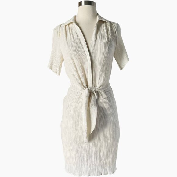 Brochu Walker Goyad Mini Dress Cream Textured Tie Front XS - Picture 10 of 10